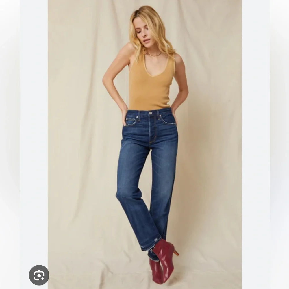 NWT Amo Layla High Rise Relaxed Hip Straight Leg Jeans 25 Anthro boho button fly